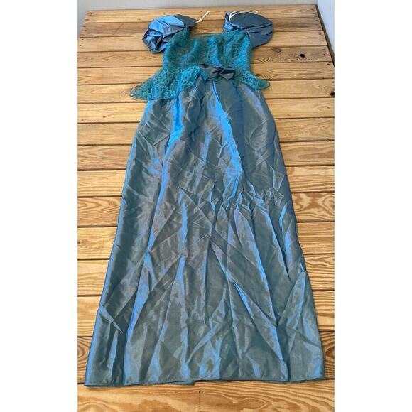 Vintage Dresses & Skirts - Vintage Puff Sleeve Lace Detail Ball Gown Size 7-8 Women’s Teal